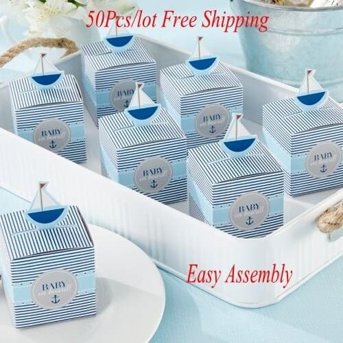 50 Pieces/lot) Lovely baby shower favor box of "Baby on Board!" Pop-Up Sailboat baby Favor Boxes for baby decoration candy box