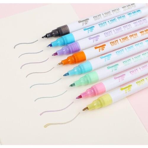 8 Colors Double Lines Contour Art Pens Markers Pen Out Line Pen Highlighter Scrapbooking Bullet Diary Graffiti Poster Card WWO