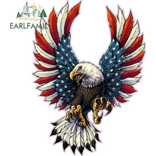 EARLFAMILY 13cm x 9cm 3D Eagle Vinyl Car Sticker American Wings Decal Laptop Skateboard Graphic JDM Cartoon Stickers