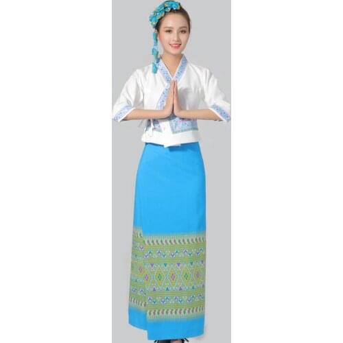 Asia elegant festival party Costume traditional Dai ethnic suits Thailand Women clothing half sleeve summer dress