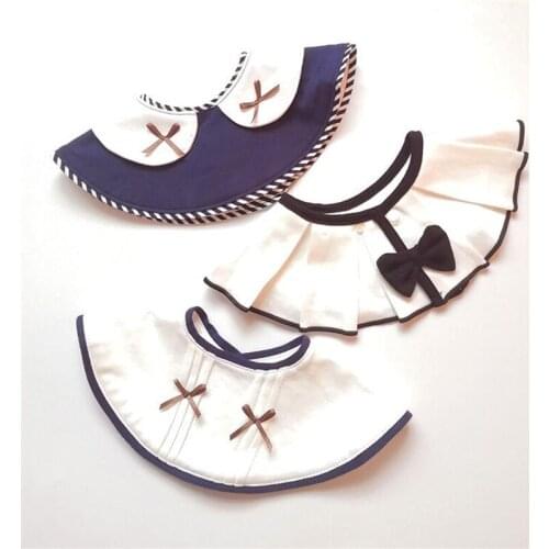 European Newborn Baby Bib 100% Cotton Princess Bow Bib Fake Collar Adjustable 360 Round Baby Feeding Bib Infant Baby Accessories
