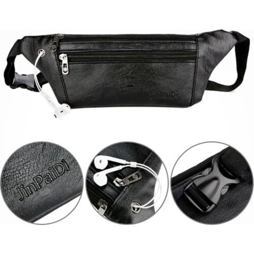 Fasihon Men PU Leather Belt Bum Waist Pouch Fanny Pack Crossbody Shoulder Sport Zip Bag Black Brown Color