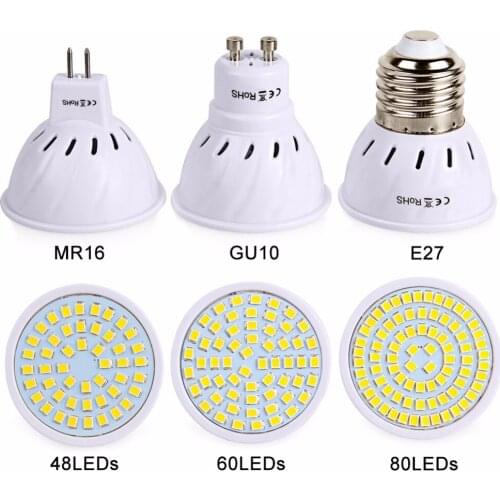 GU10 MR16 E27 LED Lamps 220V 230V Bombillas 48/60/80LEDs 2835SMD LED Spotlight Bulb Led Lamparas Light Lighting