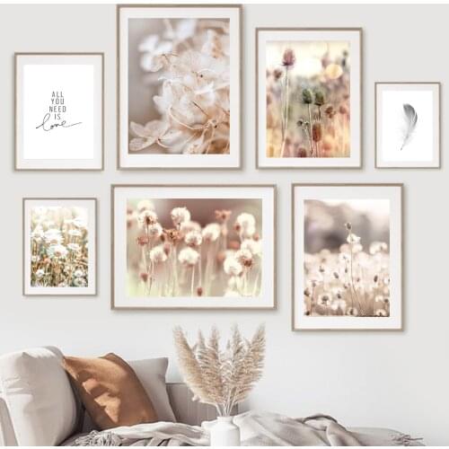 Dandelion Daisy Flower Leaves Feather Wall Art Canvas Painting Nordic Posters And Prints Wall Pictures For Living Room Decor