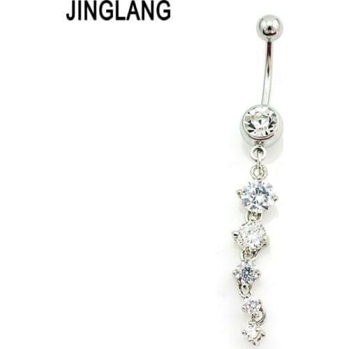 Newly Fashion Korean Belly Button Rings Stainless Steel Dangle Rhinestone Ball Navel Body Piercing Jewelry