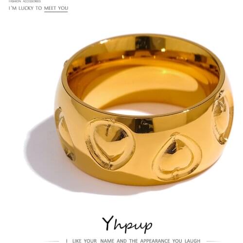 Yhpup 316L Stainless Steel Accessories Trendy Heart Metal Women Ring New Gold Color Texture Geometric Ring кольцо женское Gift