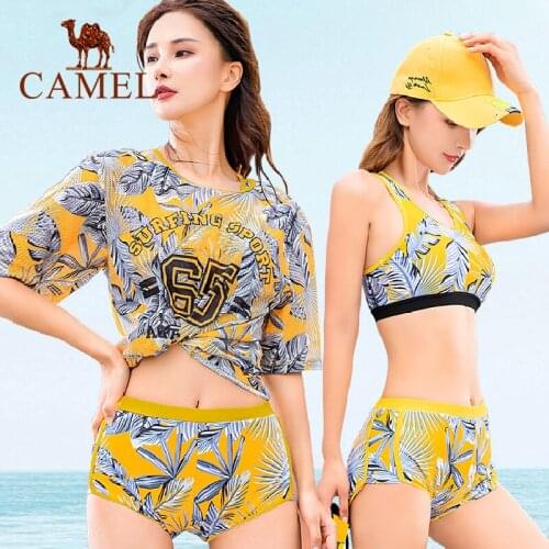 CAMEL Summer Fashion Swimsuit Womens Bikini Suits Ladies Three-piece Student Sexy Boxer Swimsuits Women Spa Swimsuit