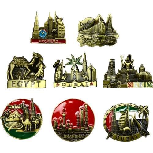 Fridge Magnet Souvenir Metal Craft Decorative Magnets Sticker Dubai Shanghai Egypt Sikkim Architectural Monuments Country Decor
