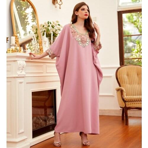 Muslim Dress Women Dubai Appliques Robe Embroidery Kaftan Ethnic Long Sleeve Dresses Caftan Abaya Islamic Clothing Plus Size