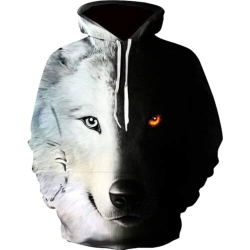 New Fashion Hoodies Men Long Sleeve Fashion Ice and Fire Eyes Wolf Printed Men Sweatshirt Streetwear Clothes Harajuku Hoodie