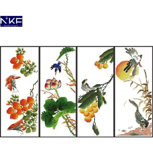 NKF Four Seasons Animal Cross Stitch Set Handmade Craft Needlework Cross-Stitch Embroidery Kit Cross Stitch for Home Decor