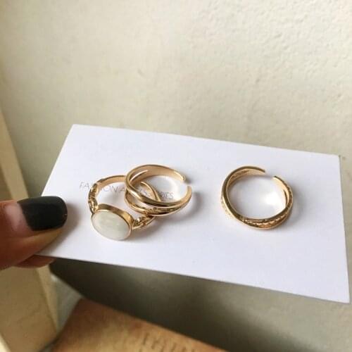 Fashion Jewelry Rings New Design 3 pcs One Set Metal Alloy Two Row Hollow Black White Women Finger Ring For Girl Party Gifts