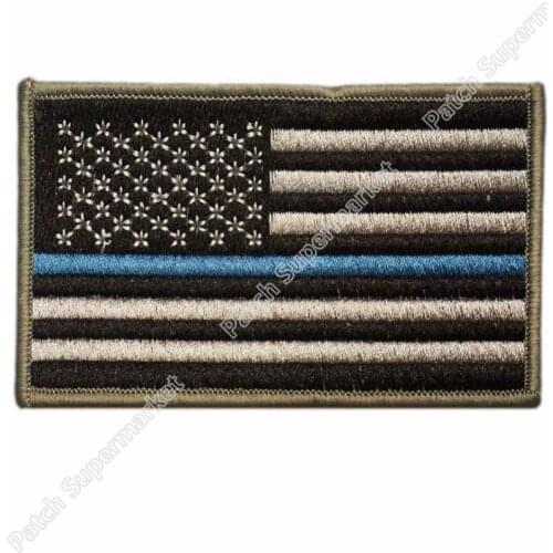 3.5" US flag stars left iron on/ sew on patch black/gray thin blue line Embroidered patch SWAT Fashion Clothing Badge Applique
