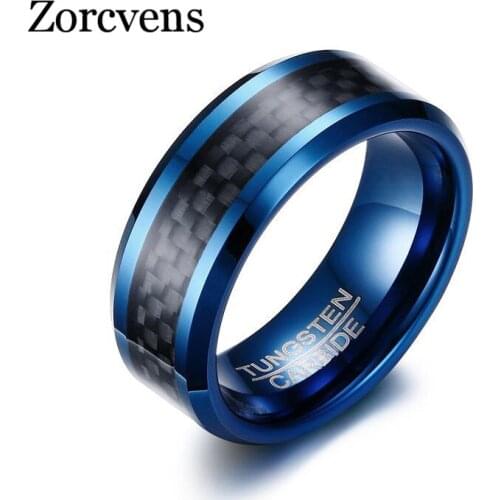 Modyle 2020 New Bands 8mm Blue Carbon Fiber Tungsten Carbide Rings for Men Jewelry