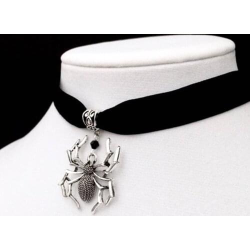 Spider Choker Black Velvet Choker Gothic Jewelry Spider Web Necklace