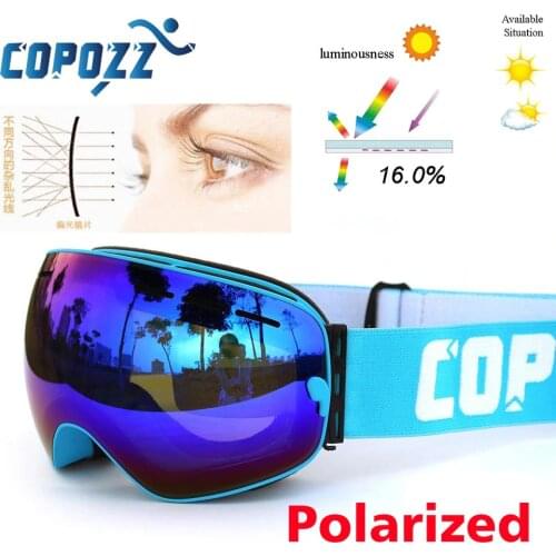 Polarized COPOZZ ski goggles double lens UV400 anti-fog big lagre glasses skiing men women snowboard goggles GOG-201P