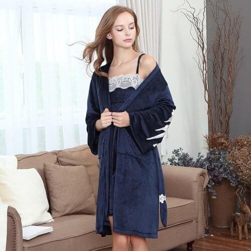Wedding dressing gown Japanese pajamas womens long-sleeve cardigan warm suit Hanfu flannel nightdress ladies kimono robe