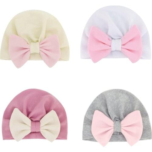Solid Cotton Baby Hat Big Bowknot Baby Girl Hat Turban Knot Head Wraps Baby Kids Bonnet Beanie Newborn Photography Props
