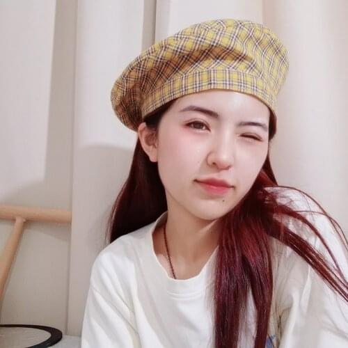 2021 New Hats for Women Beret Plaid Yellow Blue Mushroom Winter Hats Casual Fashionable Caps Beret Women Hats Sombreros De Mujer