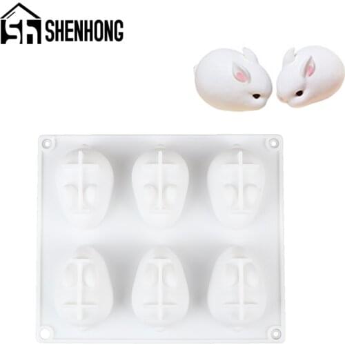 SHENHONG Bunny Dessert Decorating Tray Silicone Cake Mold 6 Cavity Rabbit Chocolate Mousse Mould Baking Tools Muffin Pastry Pan
