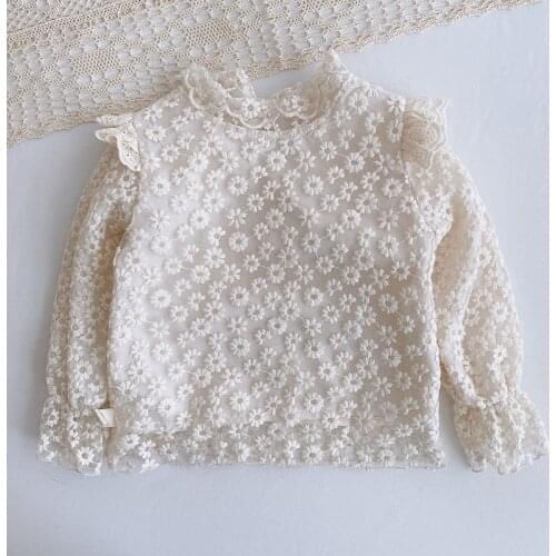 2021 Spring Girls Clothes Daisy Embroidery Kids Base Clothes Long Sleeve Shirt for Girl