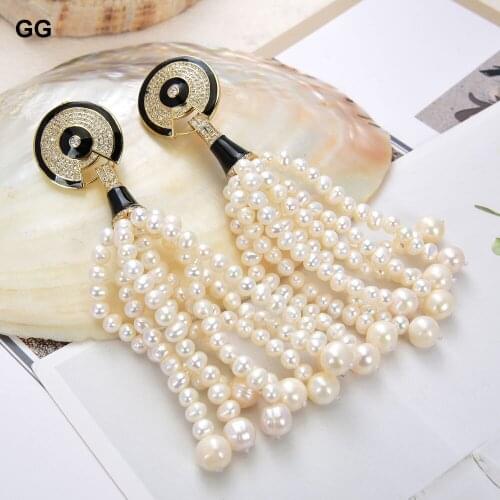 GuaiGuai Jewelry Natural Pearl 3.5" White Pearl Earrings