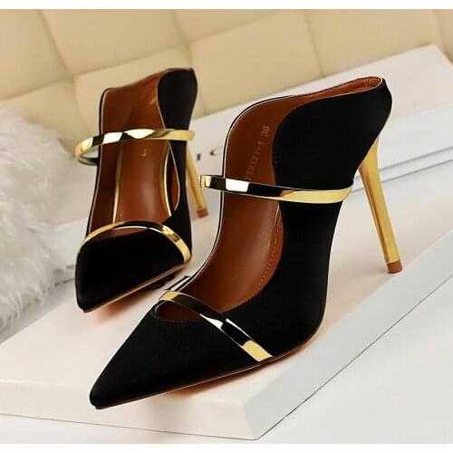 Women shoes 2021 silk Muller high heels thin heel party mature sexy multiple colors