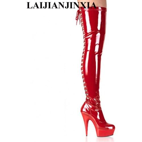 LAIJIANJINXIA Women PU High Heels Over-the-Knee Boots Womens New Autumn Winter Fashion 15 CM Thigh High Boots Sexy Ladies Shoes