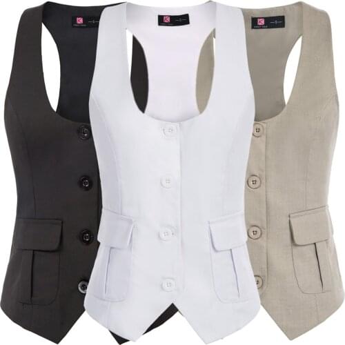 Women Race-Back Vest Coat Waistcoat With Pockets Solid Color U-Neck Handkerchief Hem Buttons Retro Coats Party Club Evening New