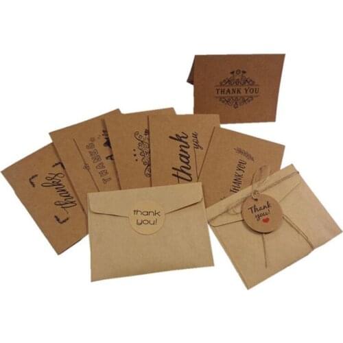1Set Vintage kraft paper Thank you sticker+envelope+folded card Cowhide Wedding Party Invitation Blank Postcard Gypsophila