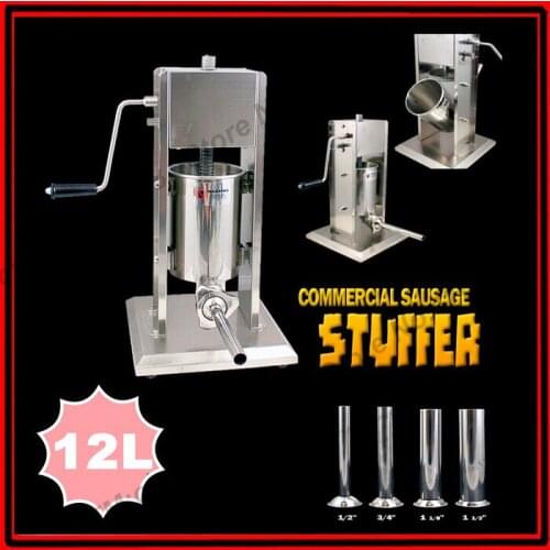 12L Household Commercial Meat Extruder Mince Sausage filling machine Maker stainless steel 4 funnels