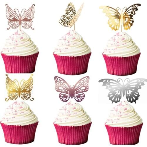 12pcs 3D Hallow Butterfly Happy Birthday Cake Topeprs Cake Deocrations for Christmas Dessert Cupcake Baking Decor XMAS