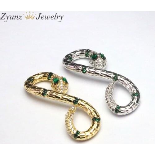 5PCS, Silver / Gold Color CZ Micro Pave Metal Snake S-Hook Clasp , Jewelry Accessories