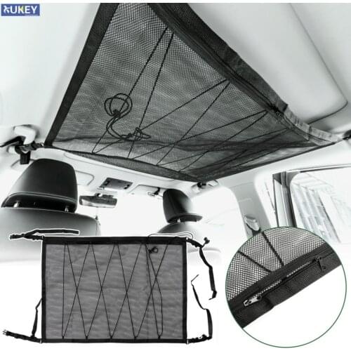 88X66CM Car Cargo Net Mesh Organizer Ceiling Storage Pocket Interior Roof Bag Adjustable Breathable Stowing Tidying Pouch Net
