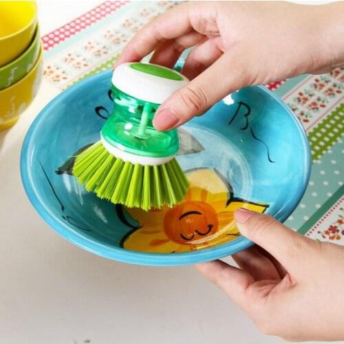 Automatic Pot Brush Creative Washing Liquid Storage Cup Kitchen Boiler Plastic Cleaning Brushes