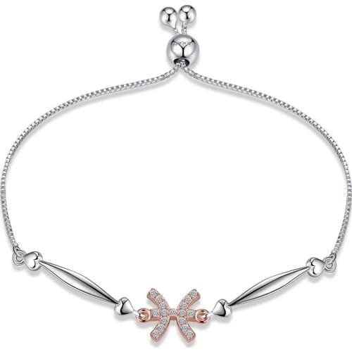 ZEMIOR 925 Sterling Silver Bracelet For Women Pisces Fashion Adjustable With Zircon Bracelets Anniversary Fine Jewelry New