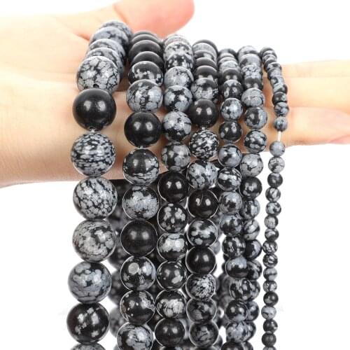 Natural Stone Beads Smooth Obsidian Alabaster Snowflake Round Loose Spacer Bead For Jewelry Making DIY Bracelets 4/6/8/10/12MM