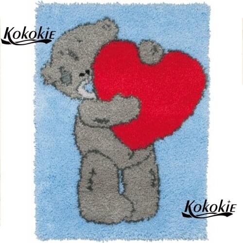 DIY latch hook rug kits canvas bear heart printing tapestry kits carpet embroidery kits accessories knooppakket klink haak kleed