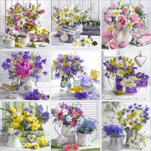 EverShine Diamond Painting Flowers Cross Stitch Diamond Embroidery Daisy Picture Rhinestones Vase Handmade Art Hoem Decor