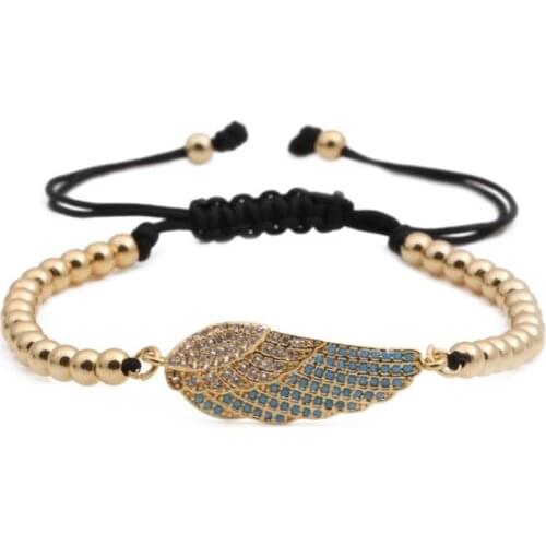 FYSL Light Yellow Gold Color Angel Wing Connect Metal Ball Beads Bracelet Handmade Weave Classic Jewelry