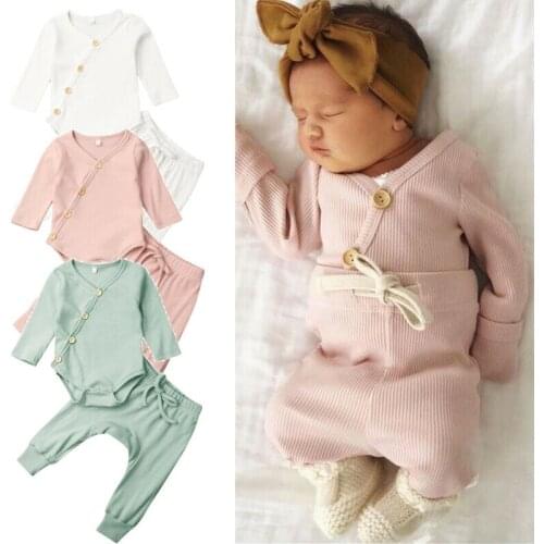 Focusnorm New Fashion Newborn Kid Baby Boy Girl Clothes Set Comfy Jumpsuit Romper Solid Cotton Long Pants Outfit Set
