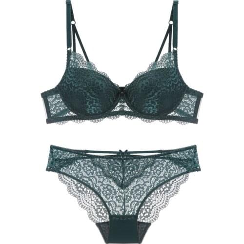 Lace Push Up Bra and Panties Set Underwear with Lace Medium Padded Underwire Everyday Bras Women Lingerie Sets of Undergarment