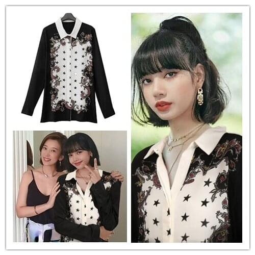 Kpop IU EXO New Summer Women Vintage Fashion Button Satin Shirts Silk Korean Office Ladies Elegant Shirt Blouse Long Sleeve Tops