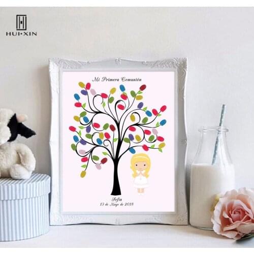 Beautiful Angel Praying Under Tree Canvas Painting Free Name And Date Holy Comunion Fingerprint Guestbook For Kid Birthday