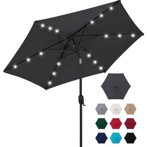 Best Choice Products 7.5ft Outdoor Solar Market Table Patio Umbrella for Deck, Pool w/Tilt, Crank, LED Lights - Gray