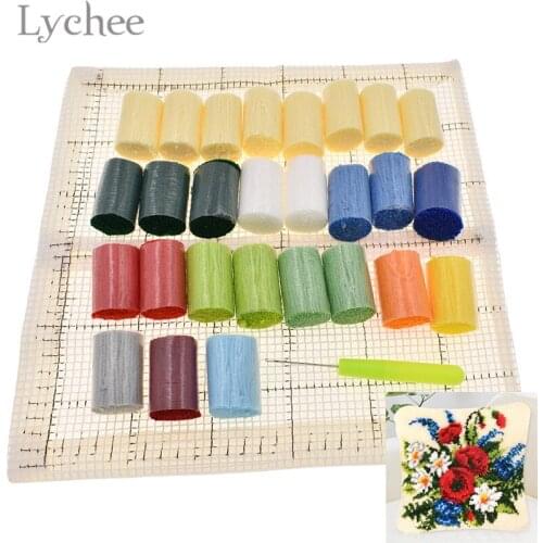 Lychee Life Flower Pattern Pillowcase Latch Hook Kits Unfinished Embroidery Cushion Kits DIY Needlework Material Supplies