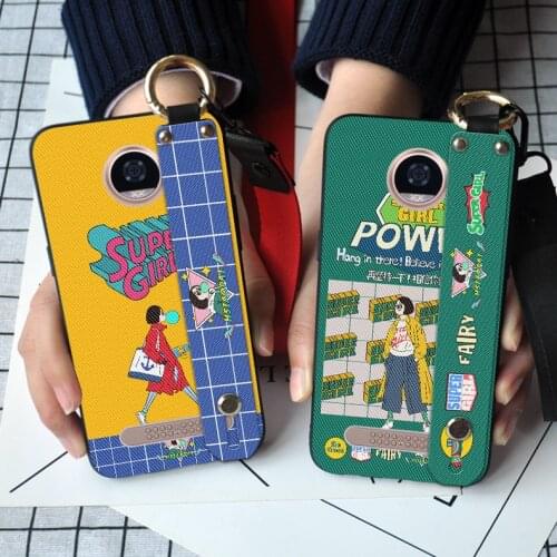 Cute Cartoon Girl Back Cover For Motorola Moto Z Play / Z Force XT1635 Luxury Wristband Strap Case For Motorola Moto Z2 Play