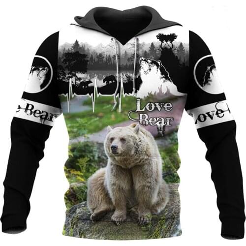 Fashion autumn and winter Hoodie beautiful animal bear 3D printing Unisex zipper Hoodie Harajuku casual Street Sweatshirt