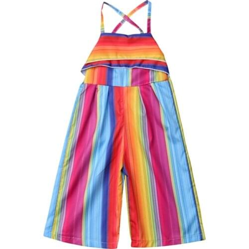 Fashion Toddler Baby Girls Summer Sleeveless Romper Jumpsuit Striped Colorful Outfit Sunsuit Clothes Casual