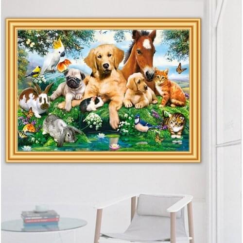 Full Drill Square Round Diamond Embroidery Mosaic Horse Dog Cat Birds DIY 5D Diamond Painting Kit Art Picture of Rhinestones